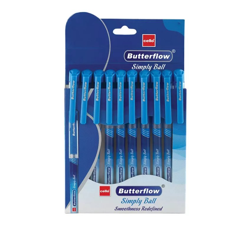 Cello Butterflow 0.7 mm Tip Ball Pen Cap Closure Type Blue Ink, (Pack of 10)