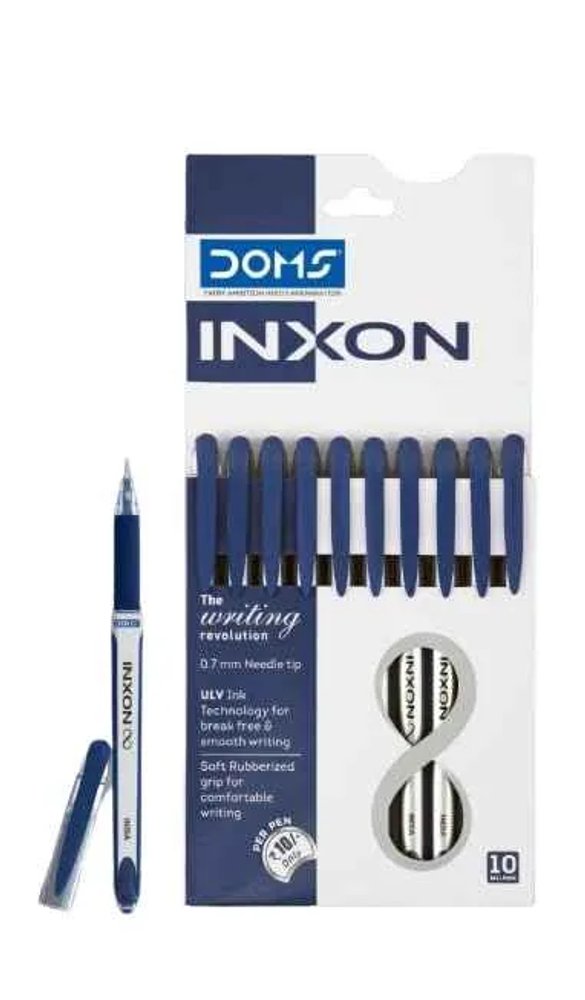 Doms Inxon Blue Ball Pen| 0.7mm ULV Ink Technology - Pack of 10 Pcs
