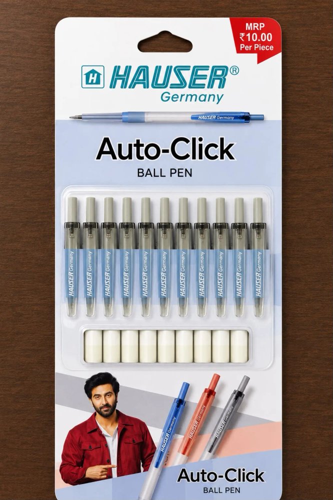 Hauser Auto-Click Ball Pen (Pack of 10) black colour