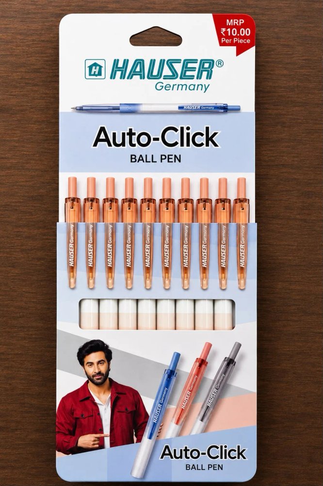 Hauser Auto-Click Ball Pen (Pack of 10) RED colour