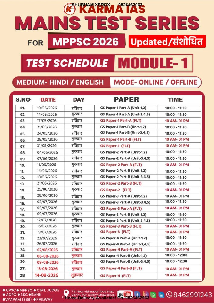 KARMA IAS MPPSC Mains Test Series 2026 Module 1 | GS Paper 1 to 4 | 30 Tests | Hindi & English Medium | MPPSC Mains Practice & Exam Preparation