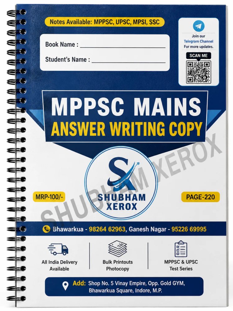 Mains Practice Answer Sheets Notebook Register MPPSC Practice Copy Answer Sheets(A4-220 Page, MIX ) 2,7,10 MARKER