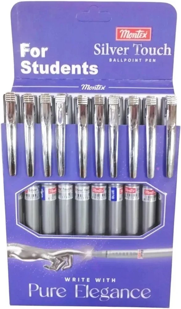 Montex silver touch Ballpoint Pen writes with pure elegance  10 pieces, ball pen, blue