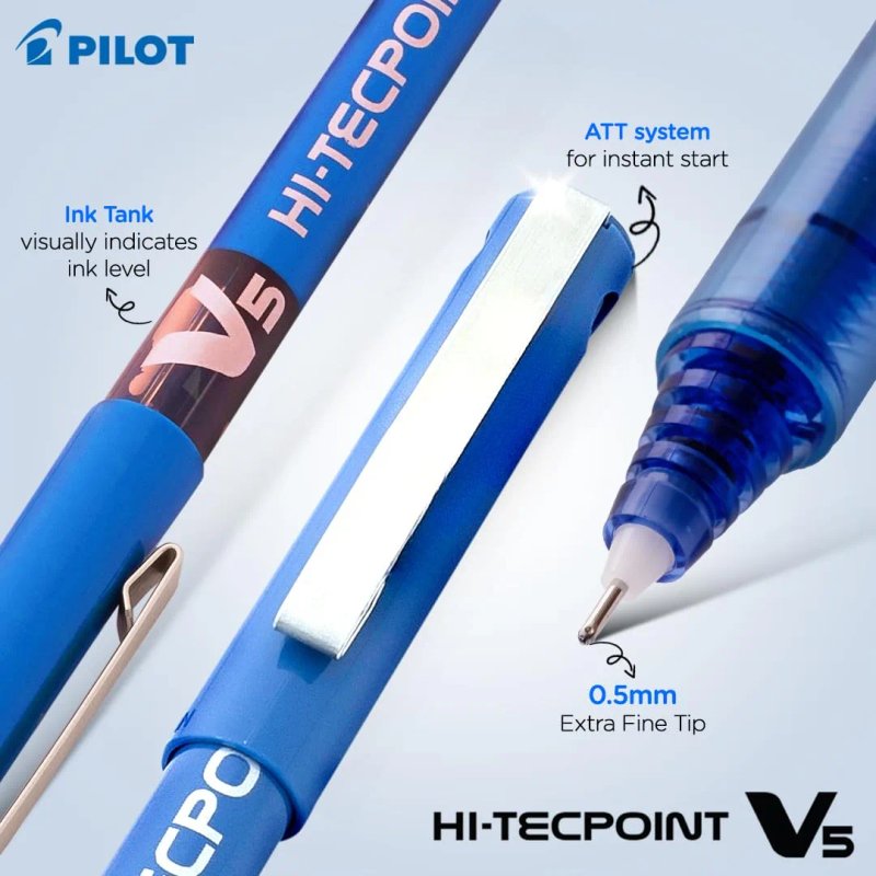 Pilot V5 Liquid Ink Roller Ball Pen - Blue (Pack of  6)
