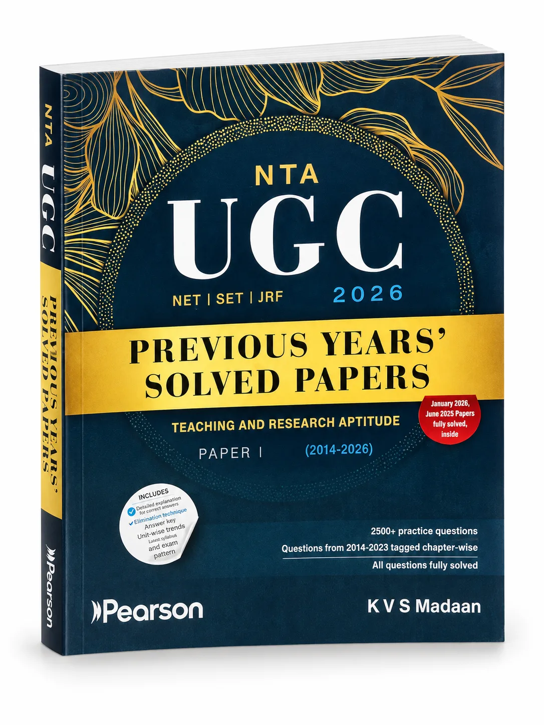 Pearson NTA UGC NET 2026 Previous Years Solved Papers – Paper 1 | Teaching & Research Aptitude | 2500+ Practice Questions | K V S Madaan